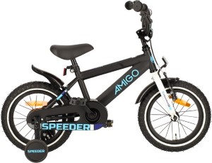 AMIGO Speeder 14 Inch 24 cm Jongens Terugtraprem Zwart|Blauw