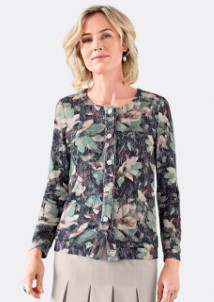 Comfortabel shirtjasje met goed te combineren print salie | gedess | Size 46