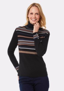 Figuurvriendelijke colpullover met glansgaren meerkleurig | gestreept | Size 24