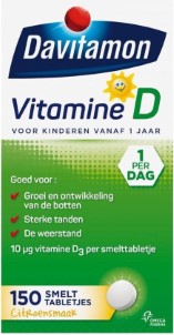 Davitamon Vitamine D Kinderen | Groei en Ontwikkeling | Voedingssupplement | Smelttablet 150 stuks
