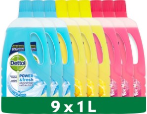 Dettol 9L Allesreiniger Power en Fresh Katoenfris 3x1L Citrus 3x1L Kersenbloesem 3x1L