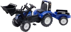 Falk New Holland Tractor met Shovel Traptractor blauw met aanhanger