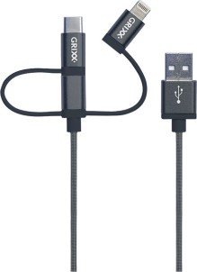 Grixx Optimum Kabel 3in1 Mirco USB|USB C|Apple 8 pin Gevlochten nylon 1 meter Grijs